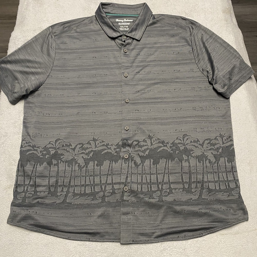 Tommy Bahama Island Zone Shirt Mens XXL Gray Button Up Palm Performance Beach